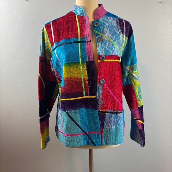 Studio Works Womens Patchwork Blazer Velvet Bold Abstract Multicolor Petite Sm - Picture 3 of 10